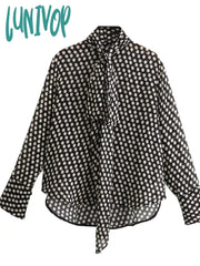 Lunivop Polka Dot Blouses For Women 2024 Spring New Fashion Long Sleeve Bow Collar Pullover Blouse
