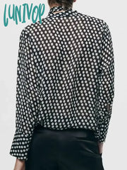 Lunivop Polka Dot Blouses For Women 2024 Spring New Fashion Long Sleeve Bow Collar Pullover Blouse