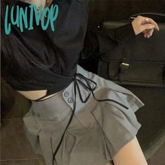 Lunivop Preppy Pleated Mini Skirts Korean High Waist A Line Student Summer College Sweet Button