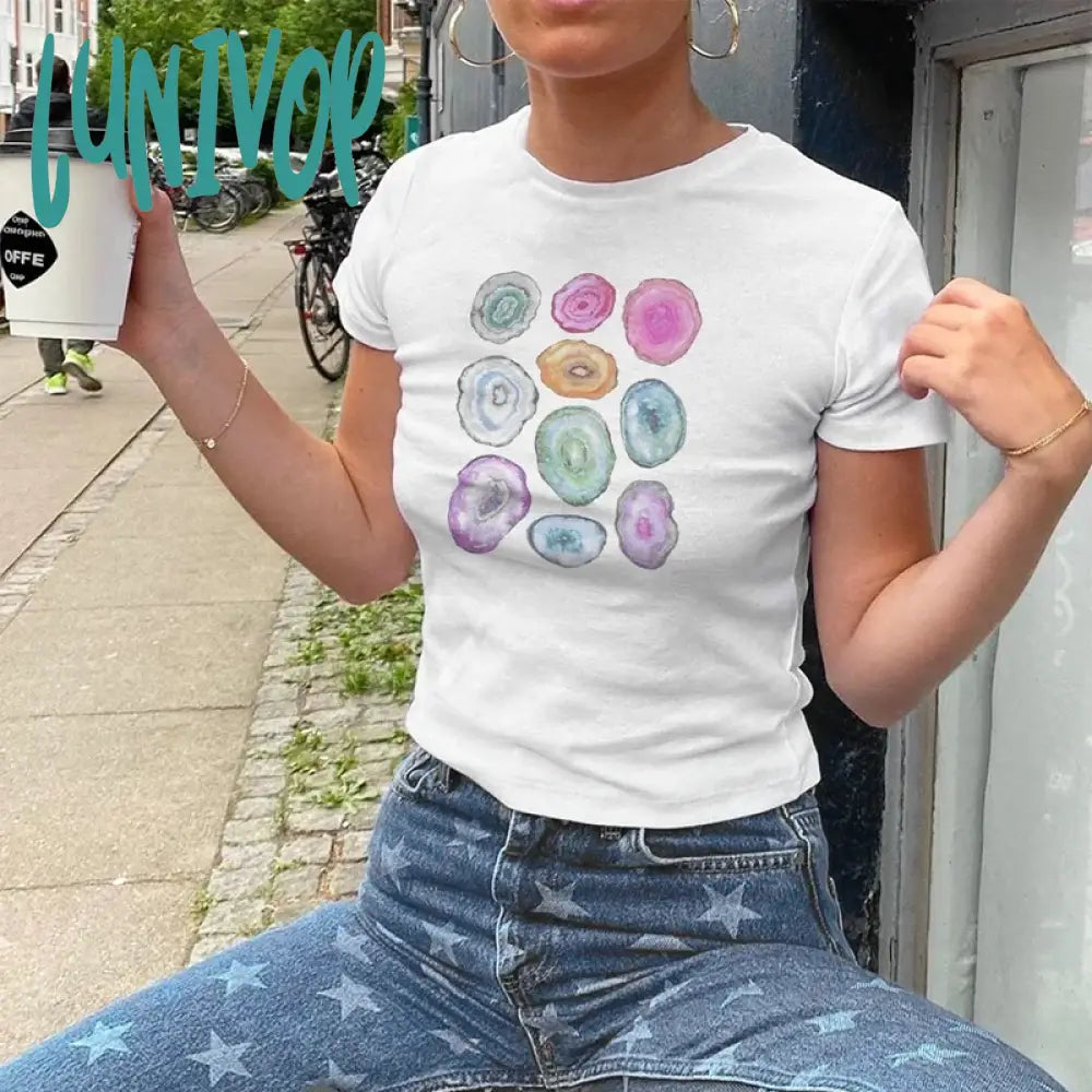 Lunivop Preppy Vintage Aesthetic Teen Girl T-Shirt Cute Graphic Print Crew Neck Crop Top Women Y2K