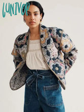 Lunivop Print Flower Quilted Patchwork Women Cotton Coat Long Sleeve Open Front Two In One Crop Top