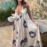 Lunivop Printed Night Dress Beach Women Sexy Backless Sleeveless Reched Female Vacation Dresses