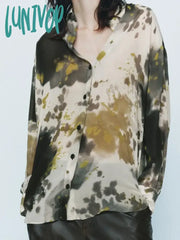 Lunivop Printed Tie Dye Blouse Vintage Fashion Long Sleeve Lapel Collar Button Shirts Women 2024