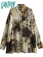 Lunivop Printed Tie Dye Blouse Vintage Fashion Long Sleeve Lapel Collar Button Shirts Women 2024