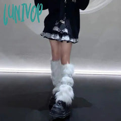 Lunivop Pu Leather Buckle Leg Warmer Winter Warm Plush Cover Mid Sleeve Jk Calf Socks Imitation Fur