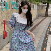 Lunivop Puff Sleeve Ruffled Dress Women’s Korean Fashion Clothes Vintage Floral Cottagecore