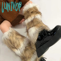 Lunivop Punk Faux Fur Leg Warmers Vintage Imitation Retro Modern Y2K Winter Warm Boots Cover Socks