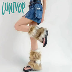 Lunivop Punk Imitation Fur Leg Warmers Winter Retro Modern Hot Girl Cover Y2K Faux Boots Socks