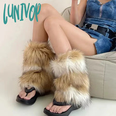 Lunivop Punk Imitation Fur Leg Warmers Winter Retro Modern Hot Girl Cover Y2K Faux Boots Socks