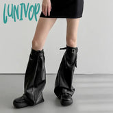 Lunivop Punk Metal Buckle Leg Cover Pu Dark Black Hot Gothic Warmer Women Men Rock Harajuku Long