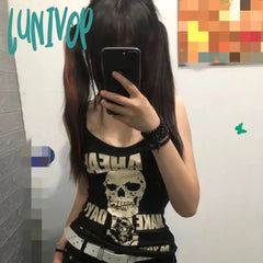 Lunivop Punk Skull Rose Print Vest T-Shirts 2024 Summer New Sleeveless Tops Women Y2K Grunge O-Neck