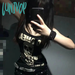 Lunivop Punk Skull Rose Print Vest T-Shirts 2024 Summer New Sleeveless Tops Women Y2K Grunge O-Neck
