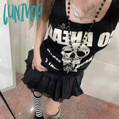 Lunivop Punk Skull Rose Print Vest T-Shirts 2024 Summer New Sleeveless Tops Women Y2K Grunge O-Neck