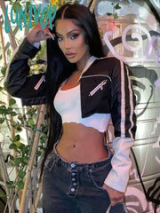 Lunivop Punk Style Pu Leather Cropped Jackets Women Autumn Winter Zipper Contrast Color Jacket