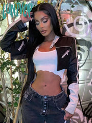Lunivop Punk Style Pu Leather Cropped Jackets Women Autumn Winter Zipper Contrast Color Jacket