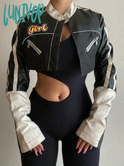 Lunivop Punk Style Pu Leather Cropped Jackets Women Autumn Winter Zipper Contrast Color Jacket