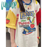 Lunivop Pure Cotton T Shirts Women Streetwear Y2K Oversized Funny Print Tops Harajuku Grunge