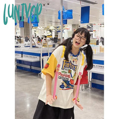 Lunivop Pure Cotton T Shirts Women Streetwear Y2K Oversized Funny Print Tops Harajuku Grunge