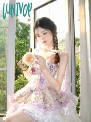 Lunivop Purple Flower Dress Women’s Heavy Industry Beads Three-Dimensional Embroidered Butterfly
