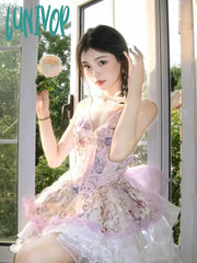 Lunivop Purple Flower Dress Women’s Heavy Industry Beads Three-Dimensional Embroidered Butterfly
