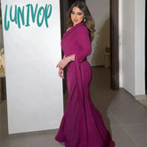 Lunivop Purple One Shoulder Sexy Mermaid Evening Dresses Floor-Length Long Sleeve Prom Gowns With