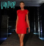 Lunivop Red Bow Backless Hollow Out Gown Mini Dress For Women Sleeveless Split Back Button Cut Out Lady Party Club Evening Vestidos Robe