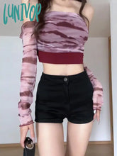 Lunivop Red Tie Dye Crop T Shirts Women Harajuku Fairy Grunge Sexy Kpop Mesh Tops Aesthetic Vintage