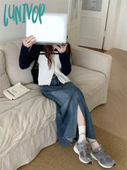 Lunivop Retro Blue Mid-Length Denim Skirt Women’s Spring And Summer New Simple Street Style