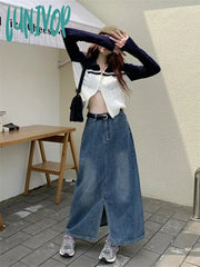 Lunivop Retro Blue Mid-Length Denim Skirt Women’s Spring And Summer New Simple Street Style