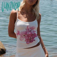 Lunivop Retro Floral Print Camis Tops Sleeveless Lace Spaghetti Strap Crop Top Women Casual Summer