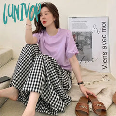 Lunivop Retro Plaid Wide Leg Pants Women Streetwear High Waist Drawstring Loose Casual Trousers