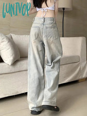 Lunivop Retro Y2K Baggy Jeans For Women Low Waist Wide Leg Denim With Pocket Casual Cargo Pants