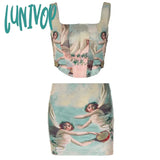 Lunivop Retro Y2K Fairycore Women Skirt Suits Renaissance Aesthetic Printed Corset Tops Vintage