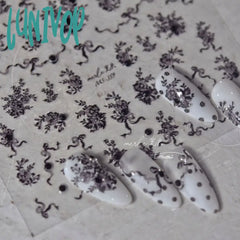 Lunivop Rhinestone Pearl Black White Lace Bowknot Flowers 5D Soft Embossed Reliefs Self Adhesive