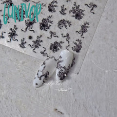 Lunivop Rhinestone Pearl Black White Lace Bowknot Flowers 5D Soft Embossed Reliefs Self Adhesive