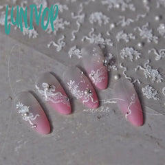 Lunivop Rhinestone Pearl Black White Lace Bowknot Flowers 5D Soft Embossed Reliefs Self Adhesive