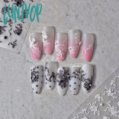 Lunivop Rhinestone Pearl Black White Lace Bowknot Flowers 5D Soft Embossed Reliefs Self Adhesive