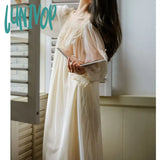 Lunivop Romanic Night Dress Women Spring Summer Mesh Long Robe Sleepwear Princess Nightwear Cotton
