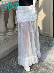Lunivop Romantic And Sexy Perspective Mesh Splicing Flowing Half Skirt Spicy Girl Beautiful Pleated