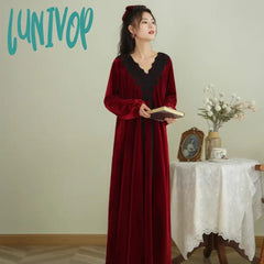 Lunivop Romantic Nightgowns Women Winter Long Night Dress Victorian Velvet Robe Vintage Court Style