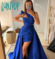 Lunivop Royal Blue Pleated 2024 Evening Dresses Skirt Party Gown With Court Sexy Mermaid Arab