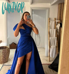 Lunivop Royal Blue Pleated 2024 Evening Dresses Skirt Party Gown With Court Sexy Mermaid Arab
