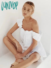 Lunivop Ruched New Sleepwear Women’s Cotton White Sleeveless Pajama Sexy Backless Summer Suit For
