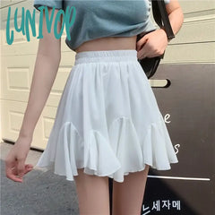 Lunivop Ruffle Women Mini Skirt Korean Style Lace Fairycore Sweet Elegant Shorts Kawaii Pleated