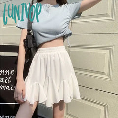 Lunivop Ruffle Women Mini Skirt Korean Style Lace Fairycore Sweet Elegant Shorts Kawaii Pleated