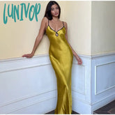 Lunivop Ruffles Backless Maxi Dress Women Sexy Spaghetti Strap Pleated Club Hip Package Female
