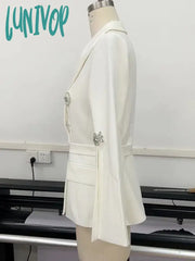 Lunivop Runway Winter Sexy Long Sleeve White Beading Women Coat High Street Night Club Party Jackets