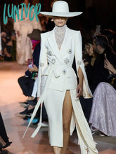 Lunivop Runway Winter Sexy Long Sleeve White Beading Women Coat High Street Night Club Party Jackets