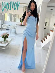 Lunivop Satin Backless Prom Dresses Sexy Long Elegant Bodycon Celebrity Evening Green Formal