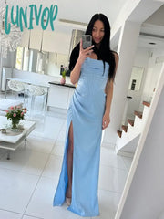 Lunivop Satin Backless Prom Dresses Sexy Long Elegant Bodycon Celebrity Evening Green Formal